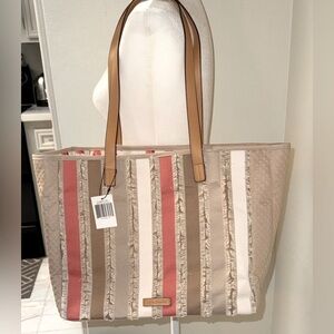 NWT VERA BRADLEY FRINGED TOTE IN NEUTRAL STRIPE